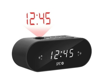 SPC Frodi Max Radio Despertador con Proyeccion - Pantalla LED con Brillo Regulable - Boton Snooze - Almacena Emisoras de Radio - Color Negro
