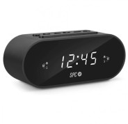 SPC Frodi Radio Despertador - Pantalla LED con Brillo Regulable - Boton Snooze - Almacena 10 Emisoras - Color Negro