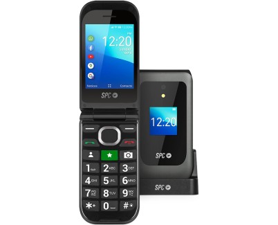 SPC Jasper Telefono Movil para Mayores 2 4G - Doble Pantalla - Compatible con Audifonos - Boton SOS - Bateria de 1600 Mah - Instalacion de Aplicaciones por Wifi o Red 4G - Color Negro