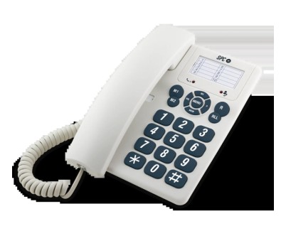 SPC Original Telefono Fijo Teclas Extragrandes - Diferentes Niveles de Timbre - 3 Memorias Directas - Para Mesa y Pared - Color Blanco