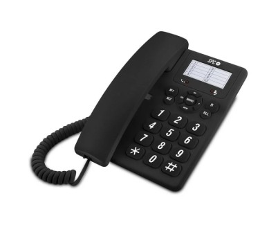 SPC Original Telefono Fijo Teclas Extragrandes - Diferentes Niveles de Timbre - 3 Memorias Directas - Para Mesa y Pared - Color Negro