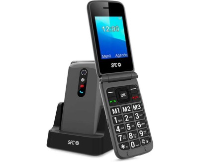 SPC Stella 2 Telefono Movil Boton SOS - de Tapa para Personas Mayores - Boton de Emergencias - Botones y Teclas Grandes - Ayuda Inteligente en Remoto - Acceso Directo a Tres Contactos - Base de Carga y Conector USB Tipo C - Color Titanio