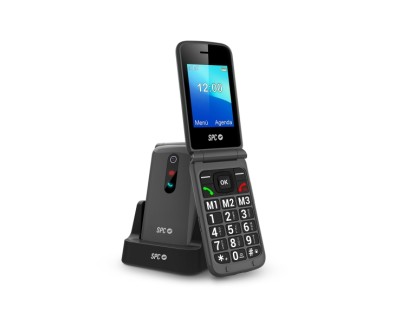 SPC Stella 3 Telefono Movil Para Mayores con Tapa - Boton SOS - Botones y Teclas Grandes - Ayuda Inteligente en Remoto - Acceso Directo a Tres Contactos - Base de Carga y Conector USB Tipo C - Color Negro
