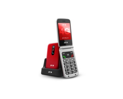 SPC Stella 3 Telefono Movil Para Mayores con Tapa - Boton SOS - Botones y Teclas Grandes - Ayuda Inteligente en Remoto - Acceso Directo a Tres Contactos - Base de Carga y Conector USB Tipo C - Color Rojo