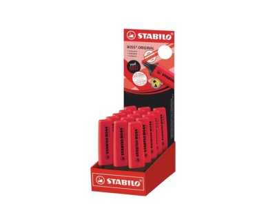 Stabilo Boss 70 Expositor con 15 Marcadores Fluorescentes - Trazo entre 2 y 5mm - Recargable - Tinta con Base de Agua - Color Rojo Real