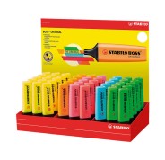 Stabilo Boss 70 Expositor de 45 Marcadores Fluorescentes - Trazo entre 2 y 5mm - Recargable - Tinta con Base de Agua - Colores Surtidos