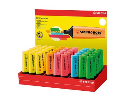 Stabilo Boss 70 Expositor de 45 Marcadores Fluorescentes - Trazo entre 2 y 5mm - Recargable - Tinta con Base de Agua - Colores Surtidos
