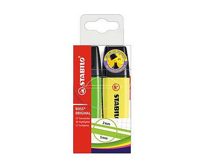 Stabilo Boss 70 Pack de 2 Marcadores Fluorescentes - Trazo entre 2 y 5mm - Recargable - Tinta con Base de Agua - Colores Surtidos