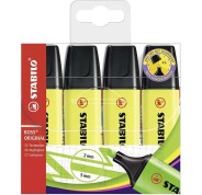 Stabilo Boss 70 Pack de 4 Marcadores Fluorescentes - Trazo entre 2 y 5mm - Recargable - Tinta con Base de Agua - Color Amarillo Fluorescente