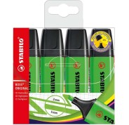 Stabilo Boss 70 Pack de 4 Marcadores Fluorescentes - Trazo entre 2 y 5mm - Recargable - Tinta con Base de Agua - Color Verde