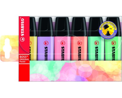 Stabilo Boss 70 Pastel Pack de 6 Rotuladores Marcadores Fluorescentes - Trazo entre 2 y 5mm - Recargable - Tinta con Base de Agua