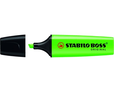 Stabilo Boss 70 Rotulador Marcador Fluorescente - Trazo entre 2 y 5mm - Recargable - Tinta con Base de Agua - Color Verde Fluorescente