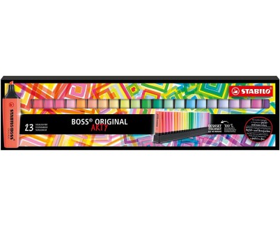 Stabilo Boss Arty Line Pack de 23 Marcadores Fluorescentes - Trazo entre 2 y 5mm - Recargable - Tinta con Base de Agua - Colores Surtidos