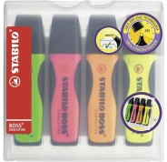 Stabilo Boss Executive Pack de 4 Marcadores Fluorescentes - Zona de Agarre - Trazo entre 2 y 5mm - Recargable - Tinta con Base de Agua - Colores Surtidos