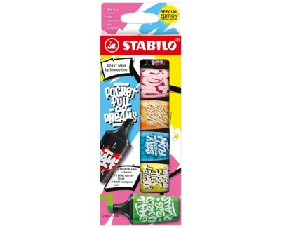 Stabilo Boss Mini by Snooze One Pack de 6 Mini Marcadores Fluorescentes - Trazo entre 2 y 5mm - Tinta con Base de Agua - Antisecado - Colores Surtidos