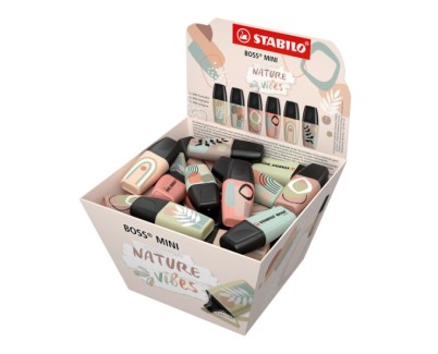 Stabilo Boss Mini Naturevibes Expositor con 50 Marcadores Fluorescentes - Trazo entre 2 y 5mm - Tinta con Base de Agua - Antisecado - Colores Surtidos