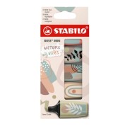 Stabilo Boss Mini Naturevibes Pack de 5 Marcadores Fluorescentes - Trazo entre 2 y 5mm - Tinta con Base de Agua - Antisecado - Colores Verde Barro, Verde Tierra, Siena, Beige y Gris Calido