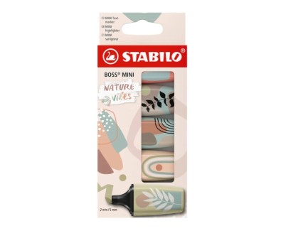 Stabilo Boss Mini Naturevibes Pack de 5 Marcadores Fluorescentes - Trazo entre 2 y 5mm - Tinta con Base de Agua - Antisecado - Colores Verde Barro, Verde Tierra, Siena, Beige y Gris Calido