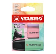 Stabilo Boss Mini Pastel Pack de 3 Marcadores Fluorescentes - Trazo entre 2 y 5mm - Tinta con Base de Agua - Antisecado - Colores Verde, Rosa y Violeta
