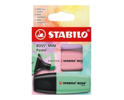 Stabilo Boss Mini Pastel Pack de 3 Marcadores Fluorescentes - Trazo entre 2 y 5mm - Tinta con Base de Agua - Antisecado - Colores Verde, Rosa y Violeta
