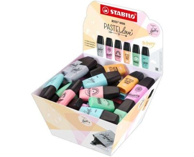 Stabilo Boss Mini Pastellove Expositor con 50 Marcadores Fluorescentes - Trazo entre 2 y 5mm - Tinta con Base de Agua - Antisecado - Colores Surtidos