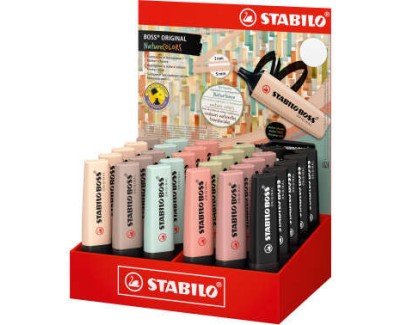 Stabilo Boss Naturecolors Expositor de 30 Marcadores - Trazo entre 2 y 5mm - Tinta con Base de Agua - Colores Siena, Beige, Ocre Oscuro, Gris Calido, Verde Barro, Verde Tierra y Negro
