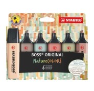 Stabilo Boss Naturecolors Pack de 6 Marcadores - Trazo entre 2 y 5mm - Tinta con Base de Agua - Colores Siena, Beige, Ocre Oscuro, Gris Calido, Verde Barro y Verde Tierra