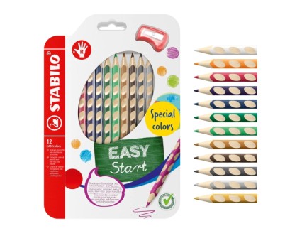 Stabilo Easycolors Special Colors Pack con 12 Lapices de Colores Ergonomicos + Sacapuntas - Mina de 4.2mm - Forma Triangular - Uso Diestro - Colores Surtidos
