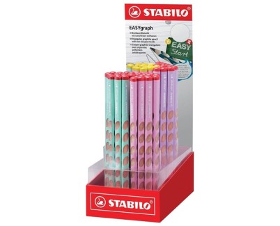 Stabilo Easygraph Pastel Expositor con 60 Lapices de Grafito - Para Uso Diestro y Zurdo - Mina HB de 3.15mm - Dise&ntilde;o Ergonomico - Colores Surtidos