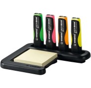 Stabilo Green Boss Set de Mesa de 4 Marcadores Fluorescentes 83% Plastico Reciclado + Bloc de Notas Adhesivas 100% Papel Reciclado - Set Fabricado 98% Plastico Reciclado - Colores Surtidos