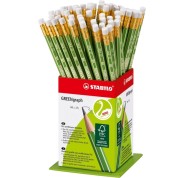 Stabilo GREENgraph Expositor con 60 Lapices de Grafito con Goma - Mina HB 2.2mm - 100% Madera Cultivada de Forma Sostenible - Cuerpo de Color Verde