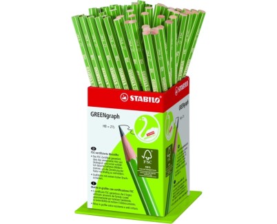 Stabilo GREENgraph Expositor con 60 Lapices de Grafito - Mina HB 2.2mm - 100% Madera Cultivada de Forma Sostenible - Cuerpo de Color Verde
