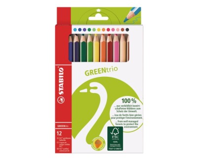 Stabilo GREENtrio  Pack con 12 Lapices de Colores - Mina de 2.5mm - Ideal para el Colegio - Colores Surtidos