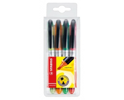 Stabilo Navigator Pack de 4 Marcadores Fluorescentes - Zona de Agarre - Diseño Delgado - Practico Clip para Llevar - Trazo entre 2 y 5mm - Colores Amarillo, Naranja, Verde y Rosa