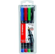 Stabilo OHPen Pack de 4 Rotuladores Permanentes - Punta Fina - Trazo de 0.7mm - Agarre Antideslizante - Tapon Ventilado - Colores Surtidos