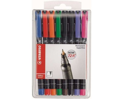 Stabilo OHPen Pack de 8 Rotuladores Permanentes - Punta Superfina - Trazo de 0.4mm - Agarre Antideslizante - Tapon Ventilado - Colores Surtidos