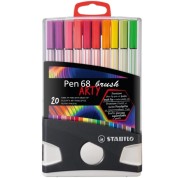 Stabilo Pen 68 Brush Arty Caja de Plastico Rigida con 30 Rotuladores - Punta de Pincel - Tinta a Base de Agua - Colores Surtidos