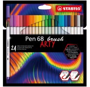 Stabilo Pen 68 Brush Arty Pack de 24 Rotuladores - Punta de Pincel - Tinta a Base de Agua - Colores Surtidos