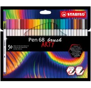 Stabilo Pen 68 Brush Arty Pack de 30 Rotuladores - Punta de Pincel - Tinta a Base de Agua - Colores Surtidos