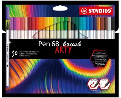 Stabilo Pen 68 Brush Arty Pack de 30 Rotuladores - Punta de Pincel - Tinta a Base de Agua - Colores Surtidos