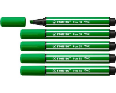 Stabilo Pen 68 MAX Rotulador - Punta de Fibra Biselada - Trazo entre 1-5mm aprox. - Tinta a Base de Agua - Color Verde