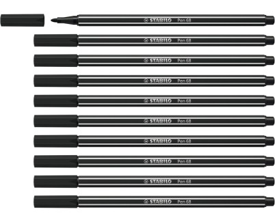 Stabilo Pen 68 Rotulador de Punta de Fibra - Trazo de 1mm aprox. - Tinta con Base de Agua - Color Negro