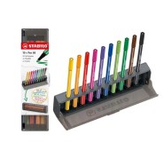 Stabilo Pen 68 Set de Mesa con 10 Rotuladores de Punta de Fibra - Trazo de 1mm aprox. - Tinta con Base de Agua - Colores Surtidos