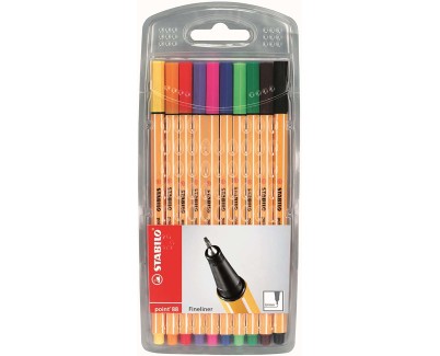 Stabilo Point 88 Pack de 10 Rotuladores de Punta Fina de Fibra - Trazo de 0.4 mm - Tinta con Base de Agua - Colores Surtidos