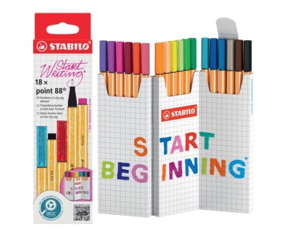 Stabilo Point 88 Pack de 18 Rotuladores de Punta de Fibra - Trazo de 0.4mm aprox. - Tinta con Base de Agua - Colores Surtidos