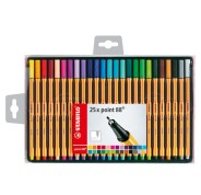 Stabilo Point 88 Pack de 25 Rotuladores de Punta Fina de Fibra - Trazo de 0.4 mm - Tinta con Base de Agua - Colores Surtidos