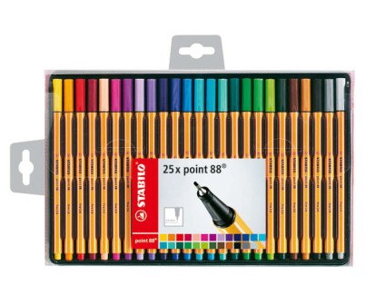 Stabilo Point 88 Pack de 25 Rotuladores de Punta Fina de Fibra - Trazo de 0.4 mm - Tinta con Base de Agua - Colores Surtidos