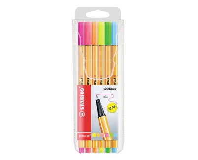 Stabilo Point 88 Pack de 6 Rotuladores de Punta Fina de Fibra - Trazo de 0.4 mm - Tinta con Base de Agua - Colores Surtidos Neon