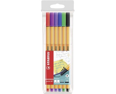 Stabilo Point 88 Pack de 6 Rotuladores de Punta Fina de Fibra - Trazo de 0.4 mm - Tinta con Base de Agua - Colores Surtidos