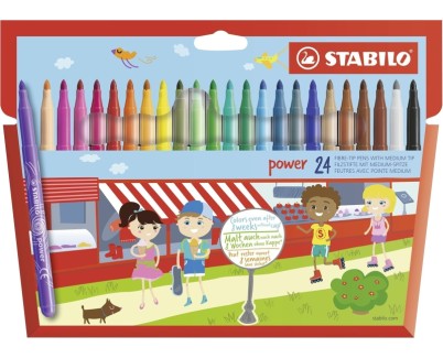 Stabilo Power Pack con 24 Rotuladores de Colores - Punta Media de 2mm - Tinta Lavable - Capuchon Ventilado - Colores Surtidos